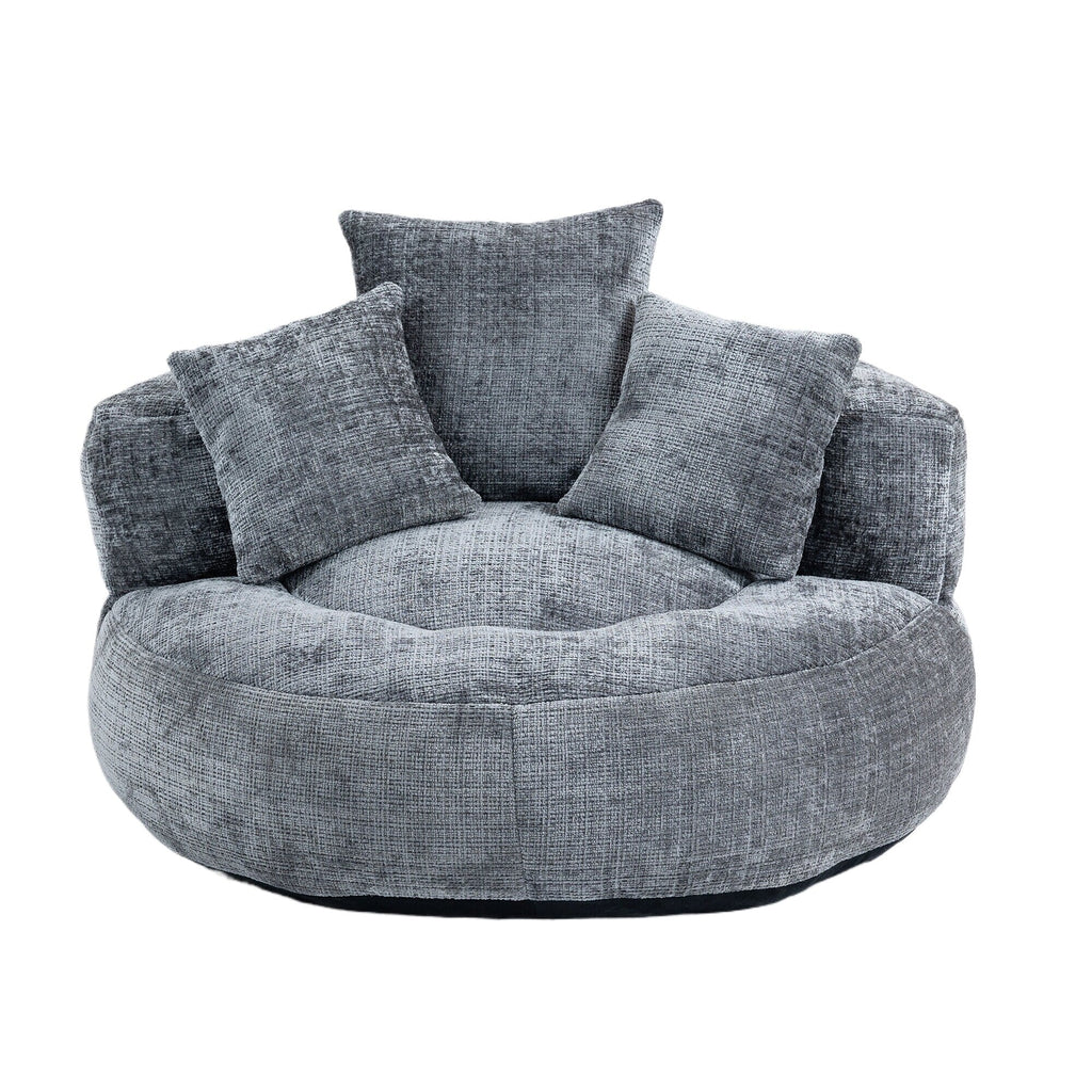 Gray Oversized 42.52 Chenille Lazy Bean Bag Single Sofa with Three Pillows for Bedroom