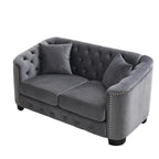 Grey 59'' Modern Velvet 2-Seater Sofa with Tufted Backrest and Nailhead Arms
