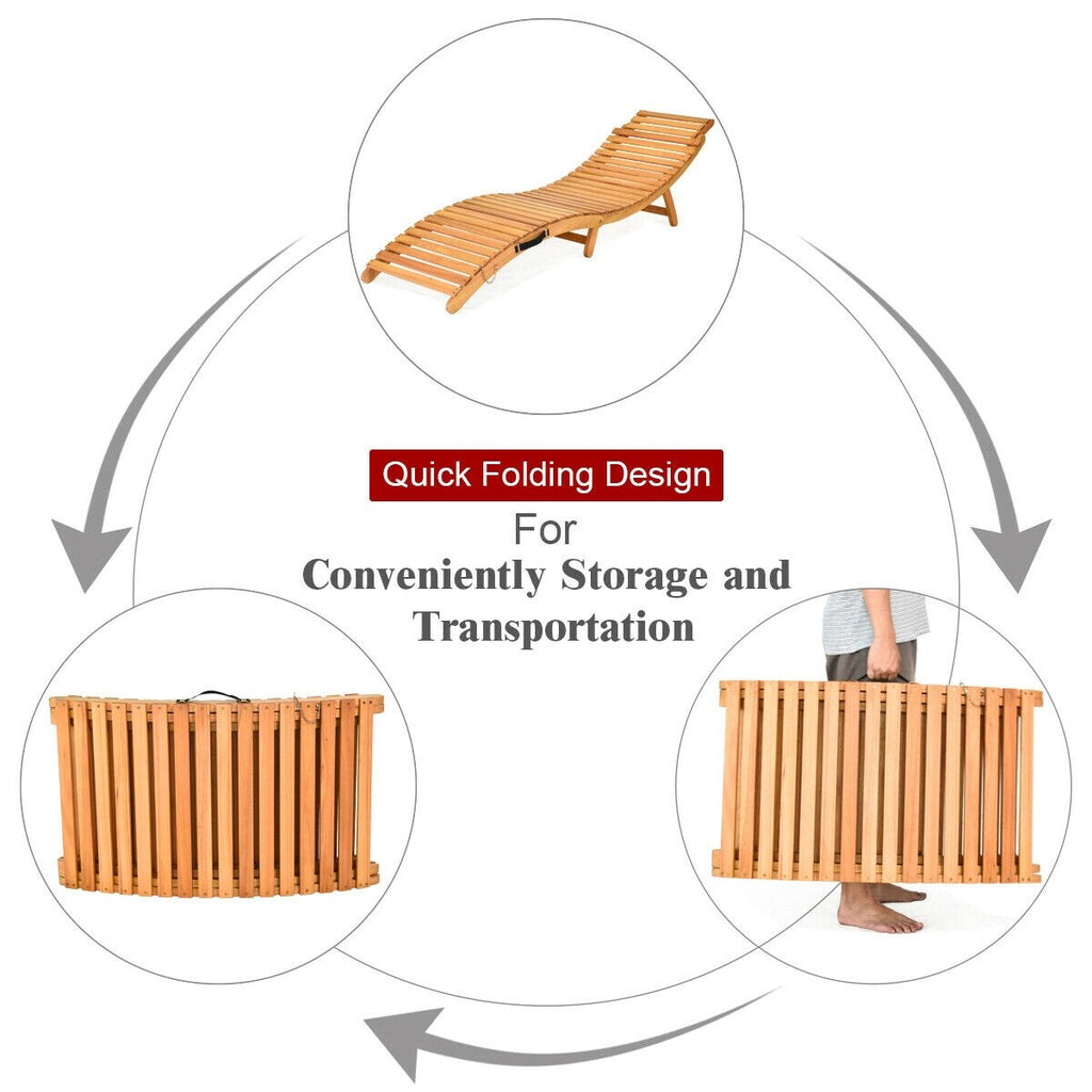 Gymax 2PCS Outdoor Folding Chaise Eucalyptus Lounge Chair w/ - See Details