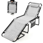 Gymax Folding Beach Lounger Chaise Lounge Chair w/ Pillow 4-Level