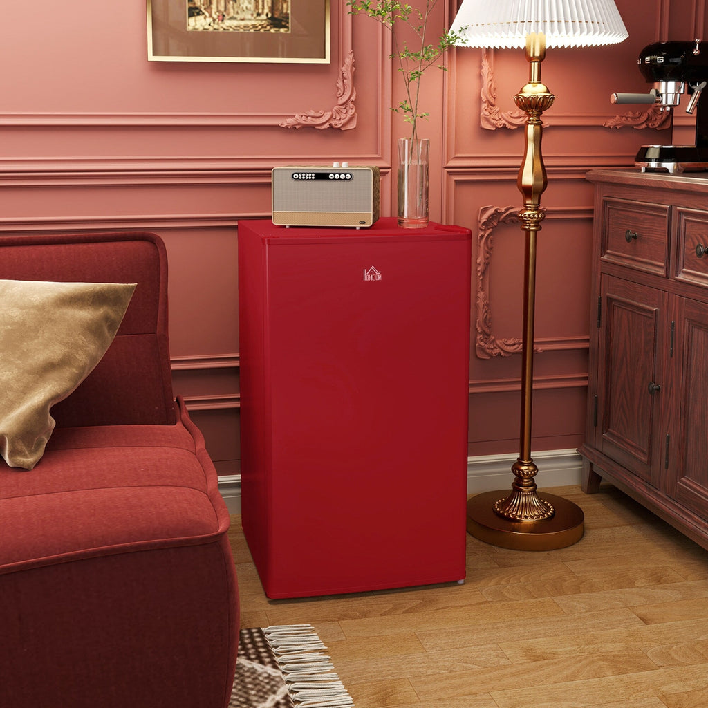 HOMCOM 3.2 Cu.Ft Mini Fridge with Freezer, Single Door Compact Refrigerator with Adjustable Thermostat for Bedroom