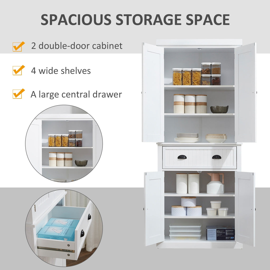 HOMCOM 72 Traditional Freestanding Kitchen Pantry Cabinet Cupboard with Doors and 3 Adjustable Shelves, White