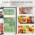 HOMCOM Double Door Mini Fridge with Freezer, 3.2 Cu.Ft Compact Refrigerator with Adjustable Shelf, Adjustable Thermostat