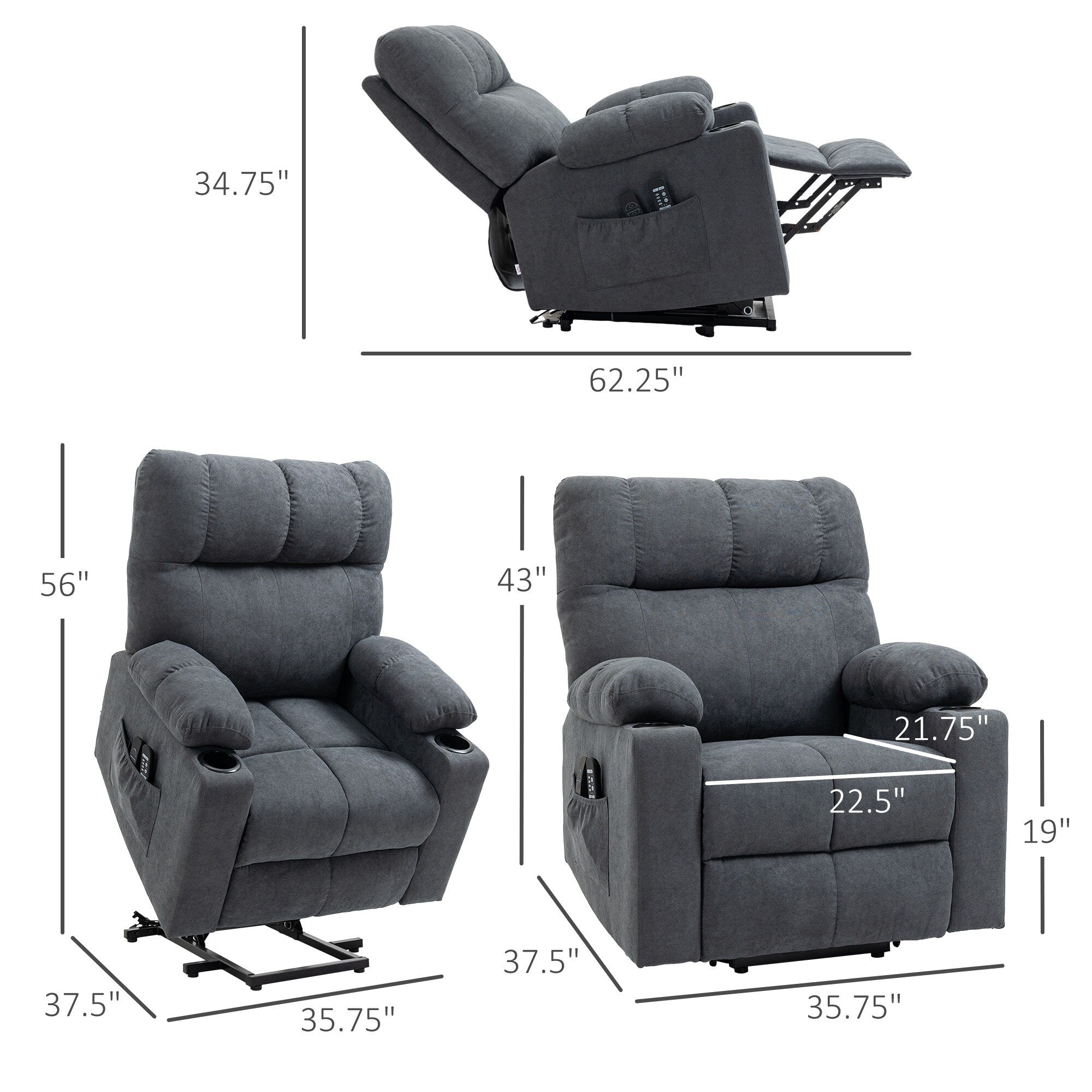 HOMCOM Electric Power Lift Chair Recliners for Elderly, Oversized Living Room Recliner Chair with Remote Control