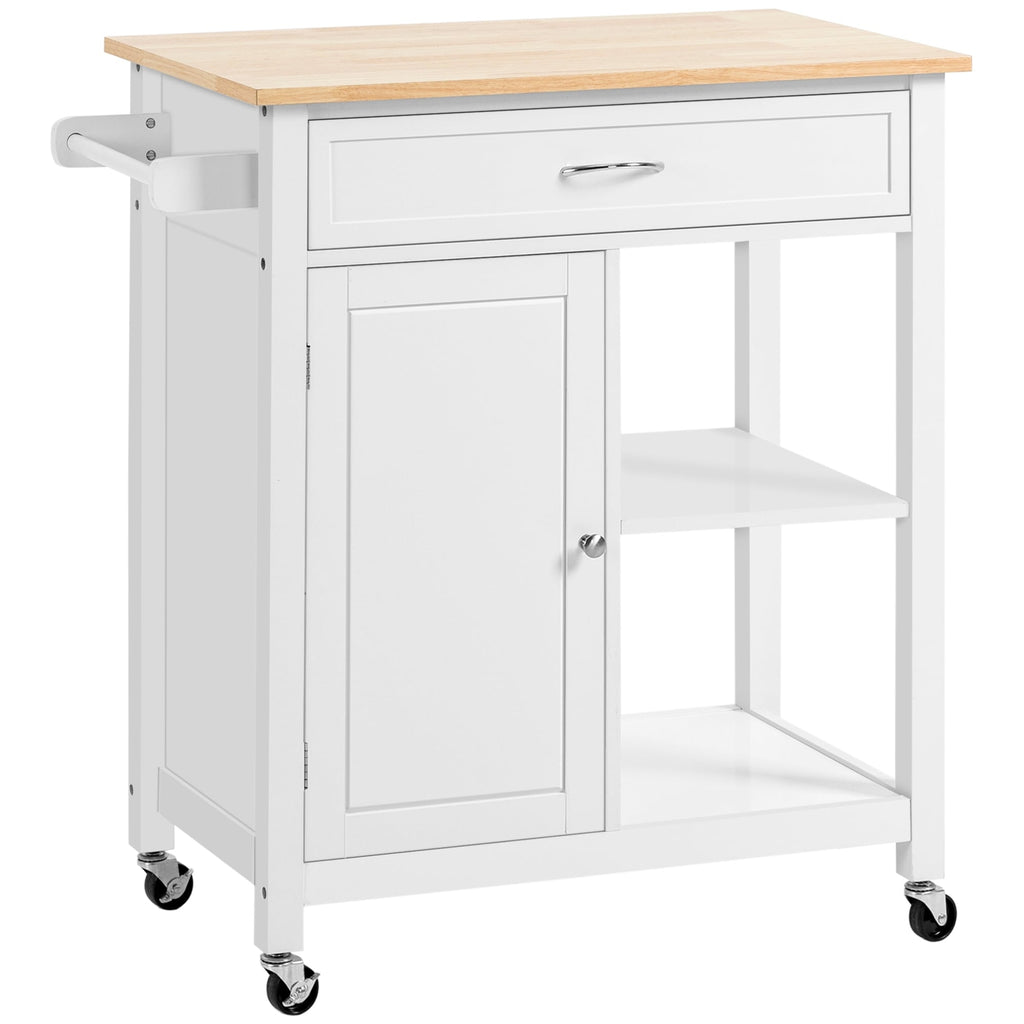 HOMCOM Kitchen Trolley, Wood Top Utility Cart on Wheels with Open Shelf and Storage Drawer for Dining Room, Kitchen