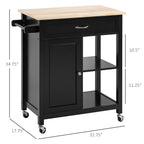 HOMCOM Kitchen Trolley, Wood Top Utility Cart on Wheels with Open Shelf and Storage Drawer for Dining Room, Kitchen