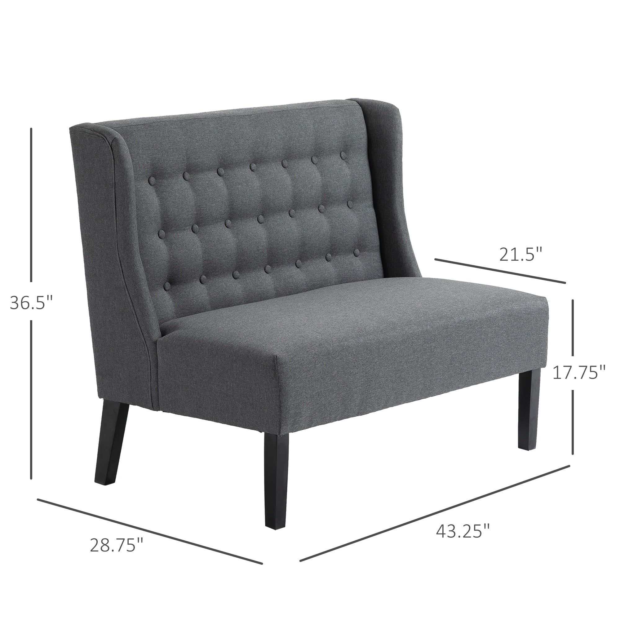 HOMCOM Linen Fabric Upholstery Double Sofa Tufted Loveseat Armless Couch Living Room Furniture with Wood Legs - 28.75*43.25*36.5