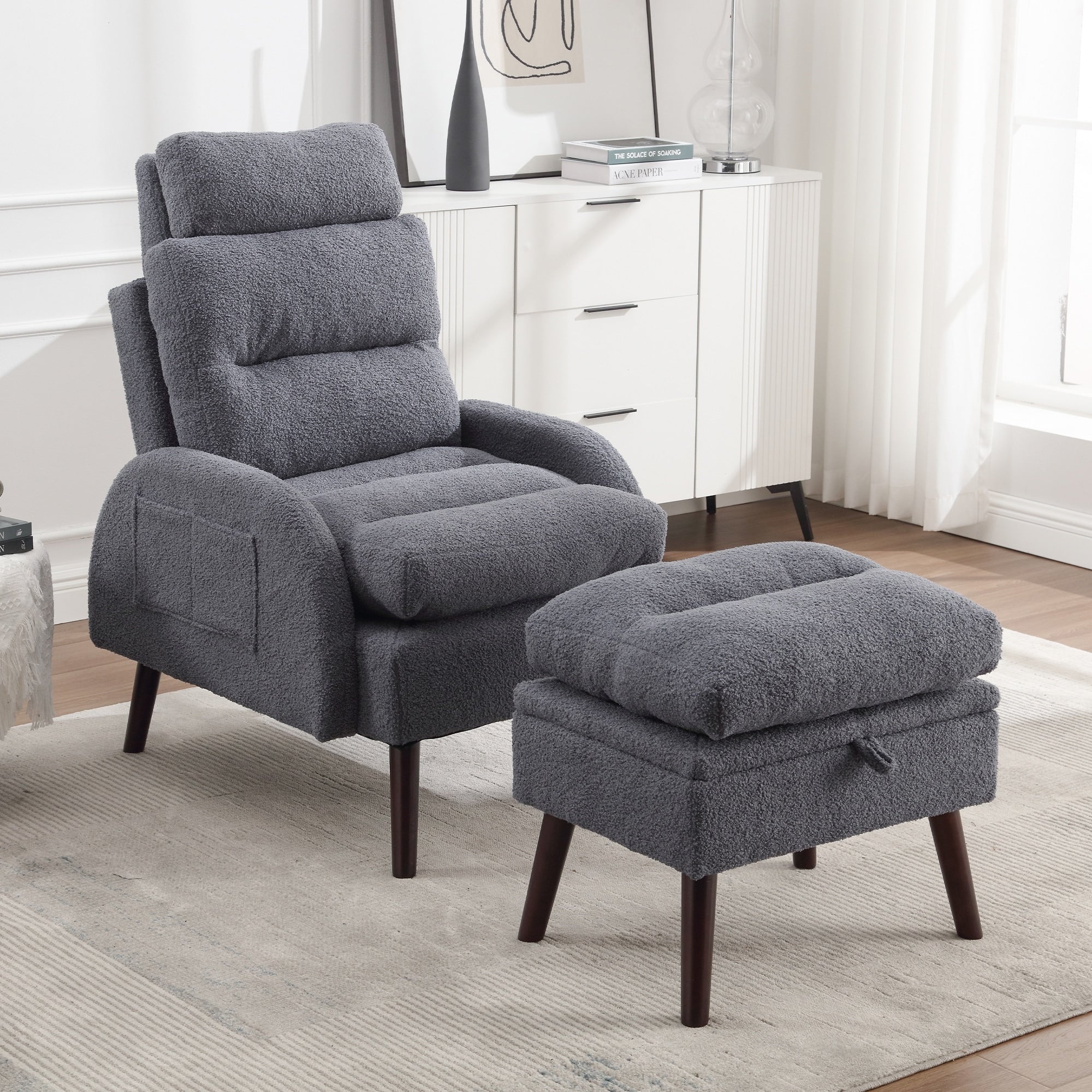 HOMYKA Accent Lounge Chair with Adjustable Backrest Storage Ottoman