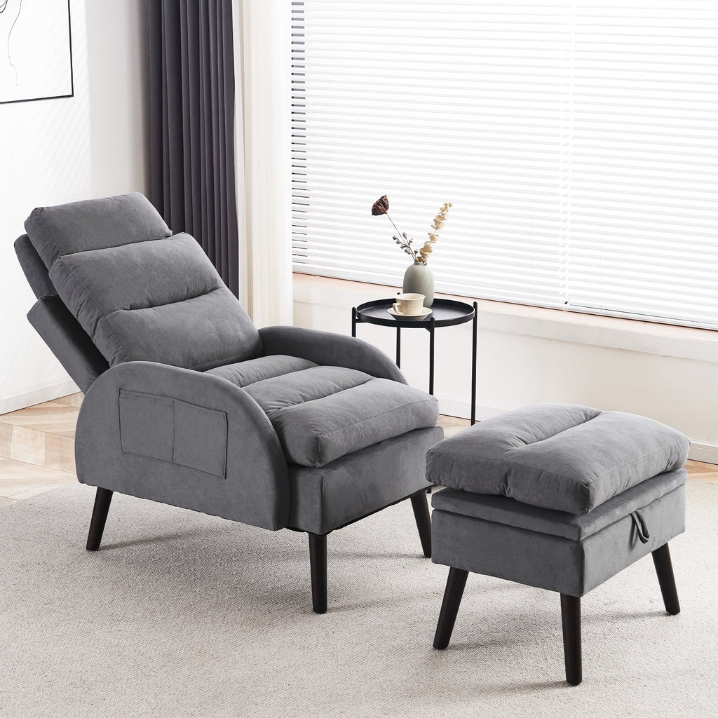 HOMYKA Accent Lounge Chair with Adjustable Backrest Storage Ottoman