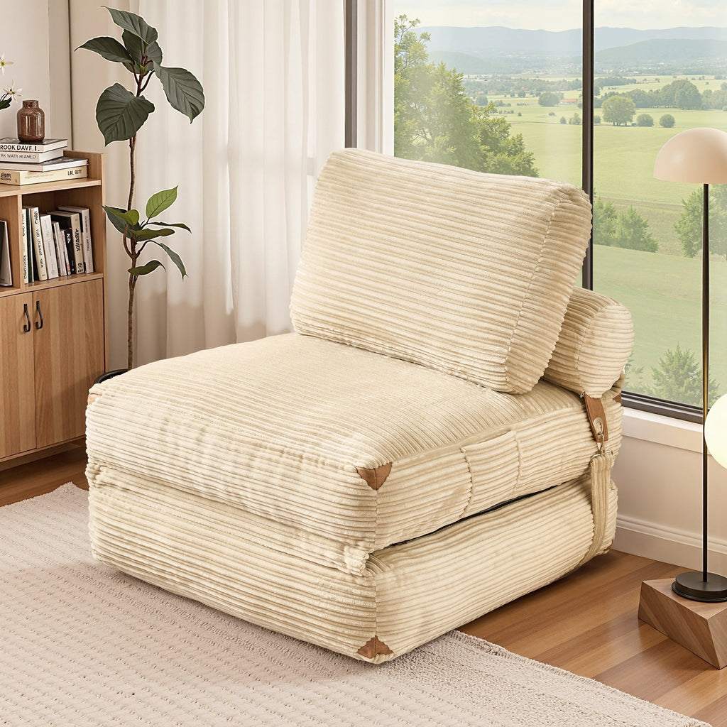 HOOOWOOO Modern Corduroy Fabric Folding Sofa Couch