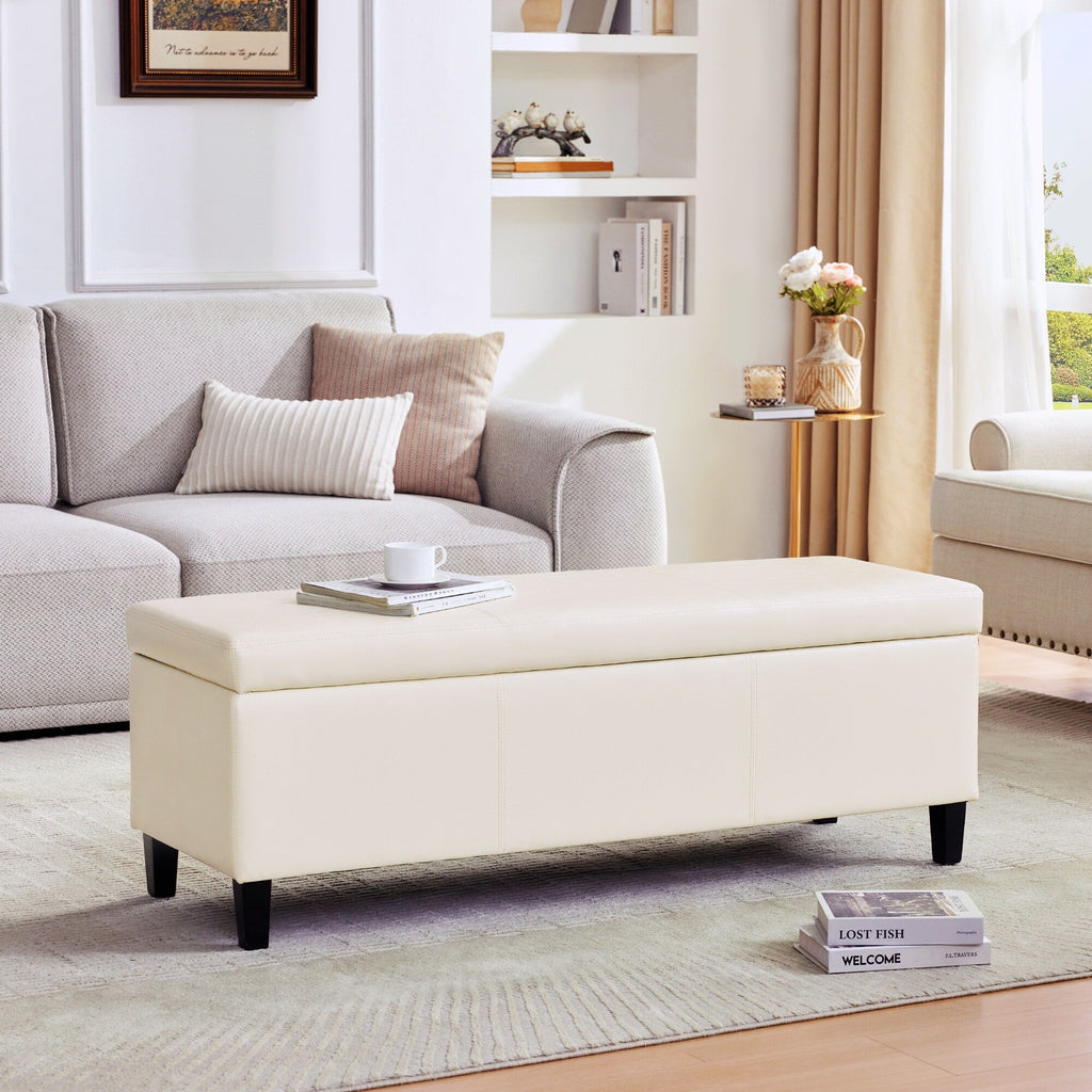 50.3 x 17.50 x 18 Upholstered Rectangular Storage Ottoman-Faux Leather