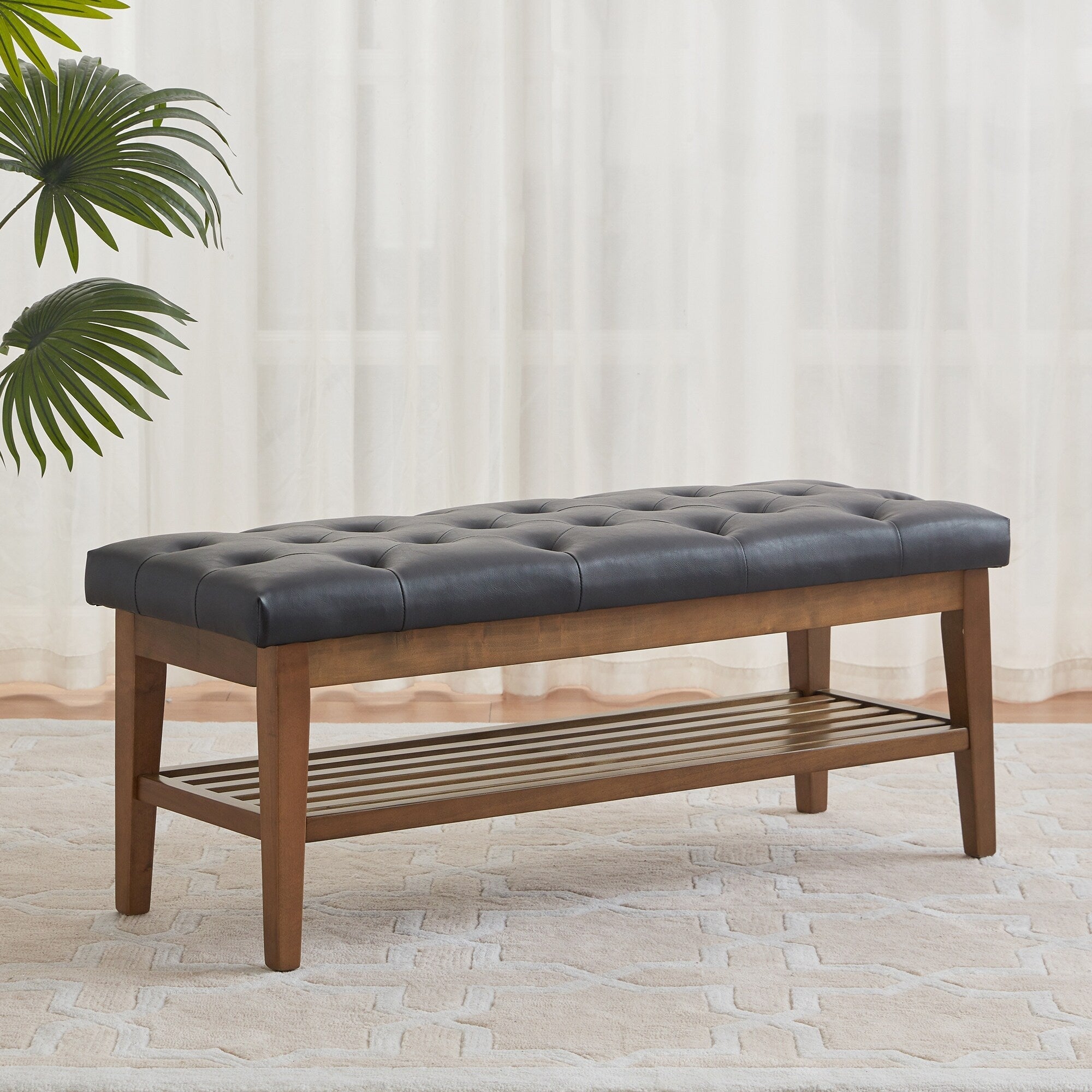 Entryway Shoe Bench Storage Bench Fabric Solid Wood, 43-inch Upholstered Bench for Living Room, Bedrooms