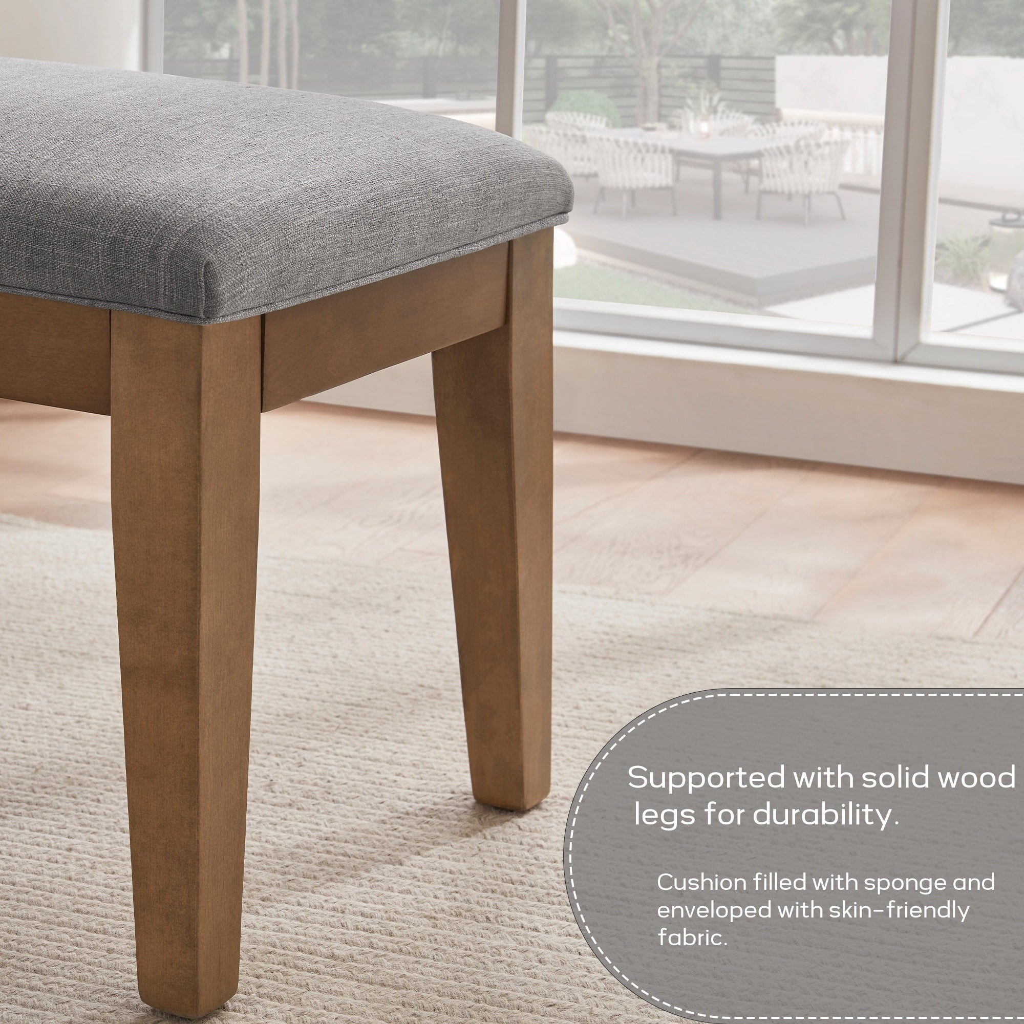 Upholstered Fabric Entryway Bench, Bedroom Bench for End of Bed Beige, Solid Wood 44-inch