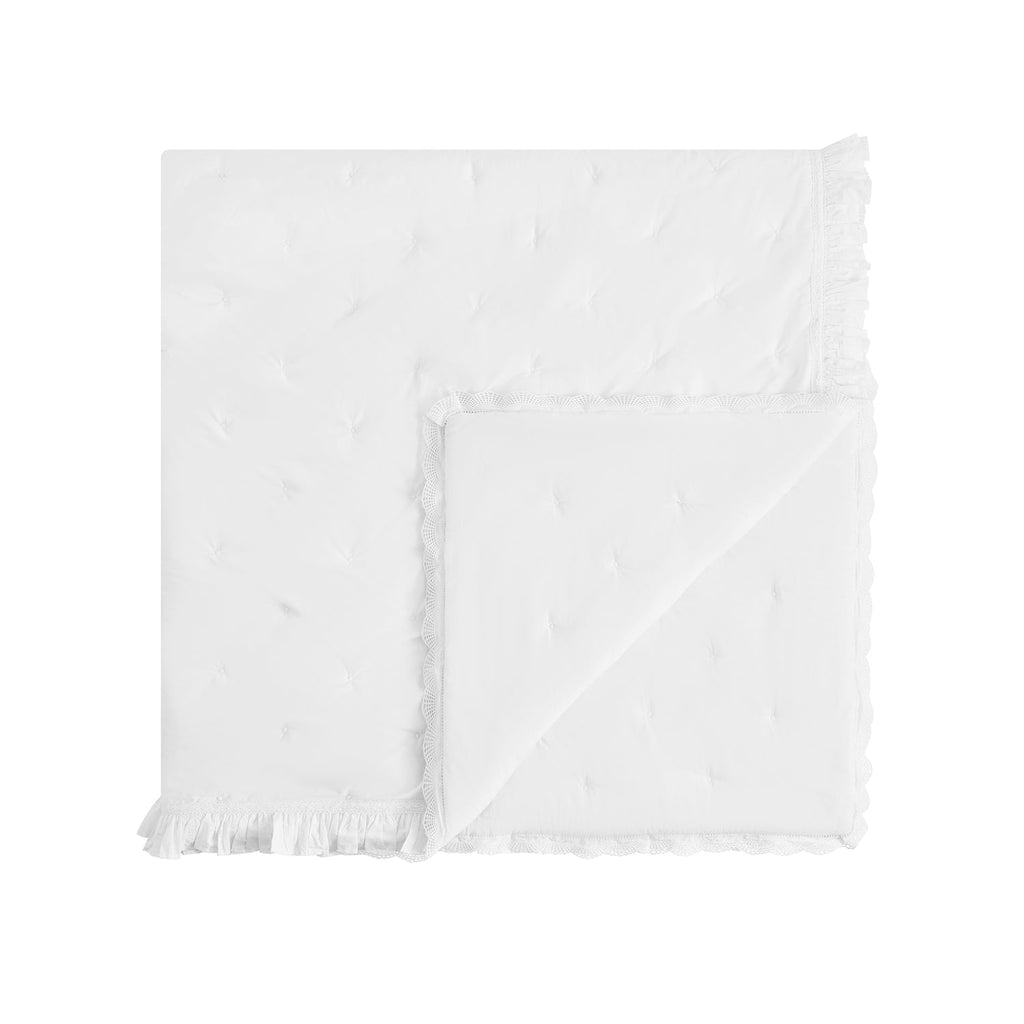 Castillo White Lace Quilted 300 Thread Count Cotton Percale Bedspread