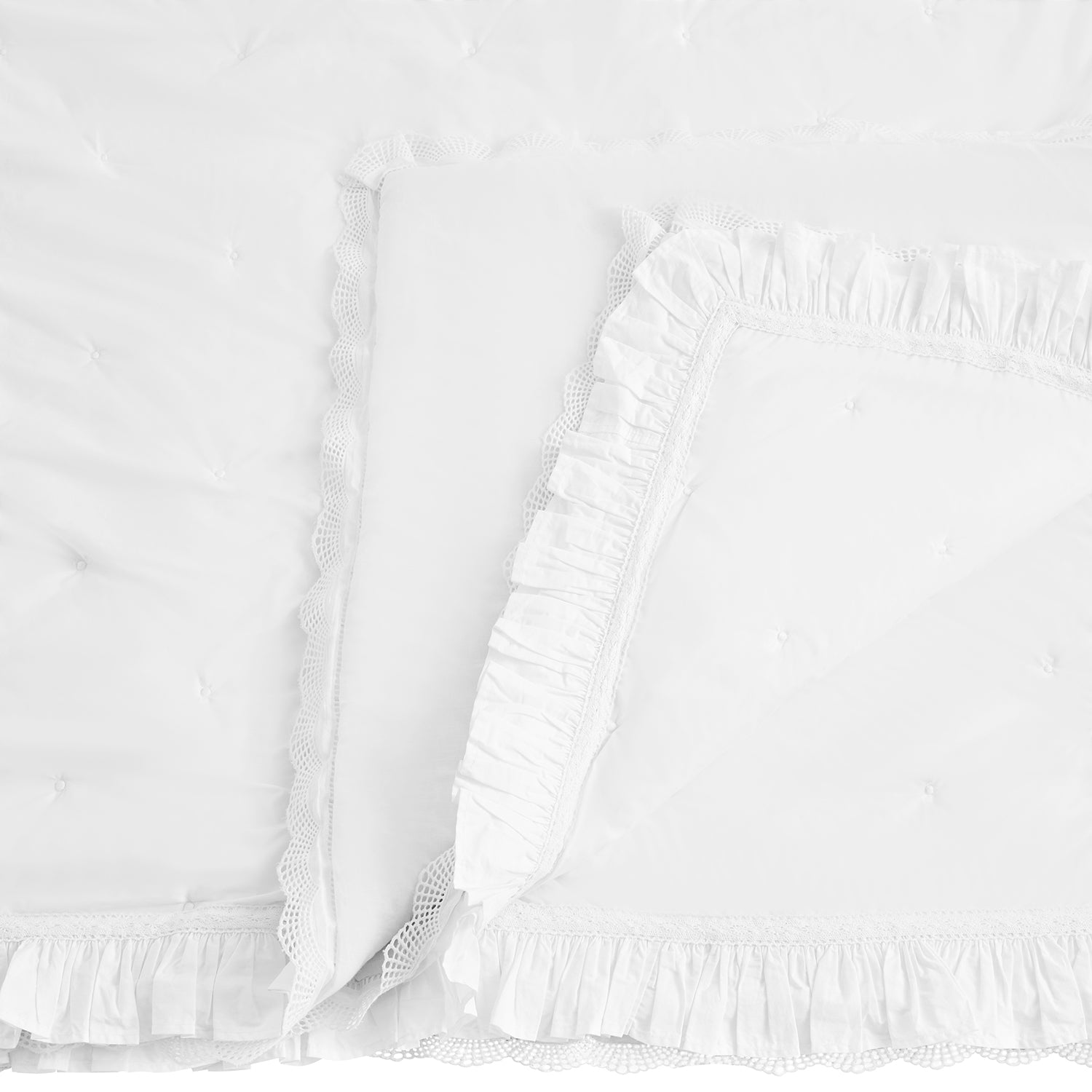 Castillo White Lace Quilted 300 Thread Count Cotton Percale Bedspread