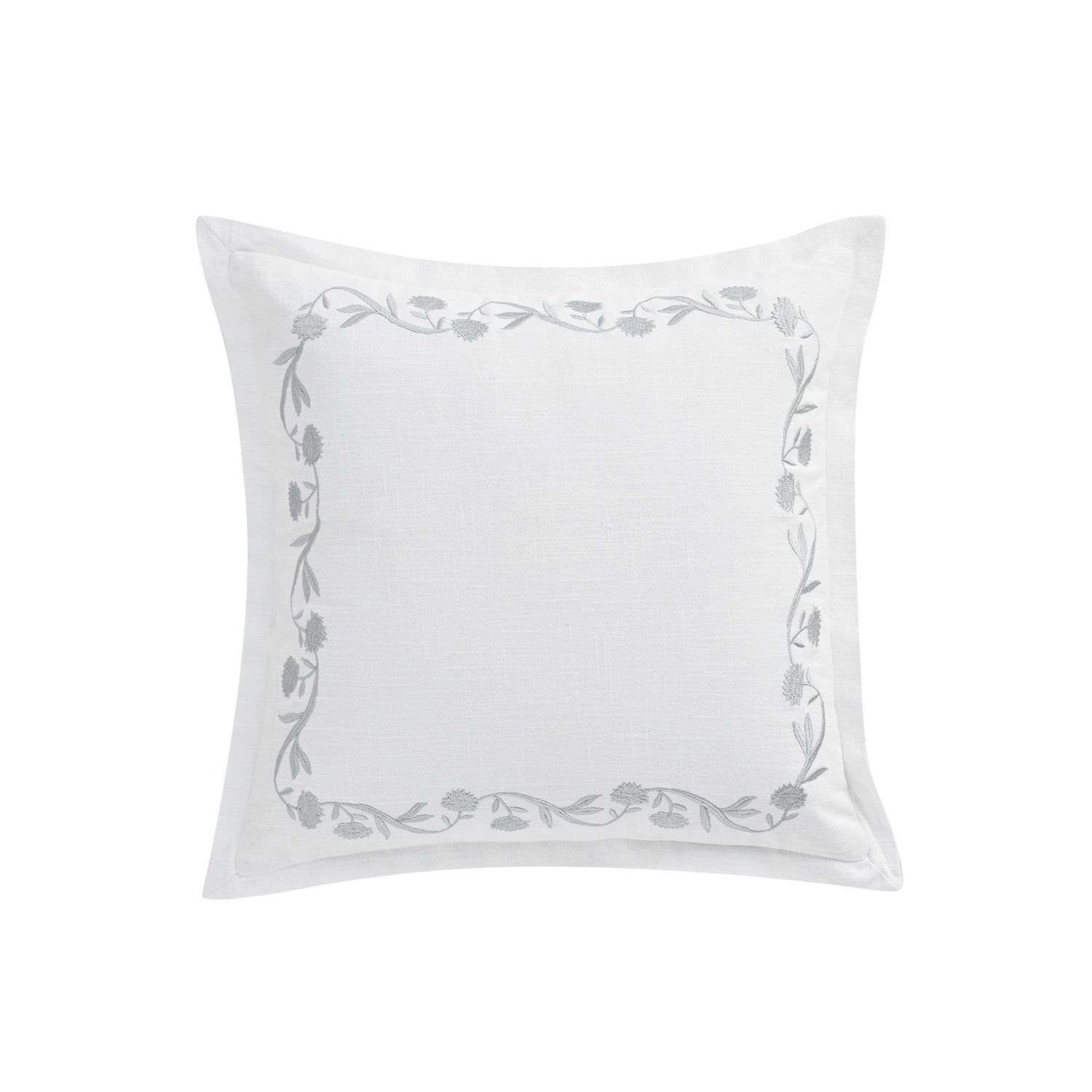 Adeline Moonshine Grey Floral Embroidered Cotton Cushion