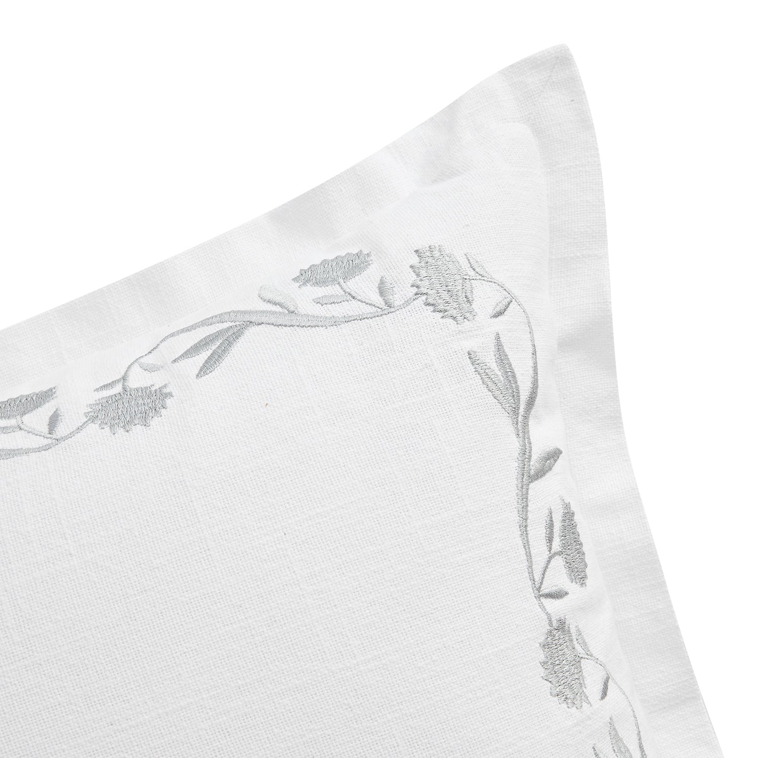 Adeline Moonshine Grey Floral Embroidered Cotton Cushion