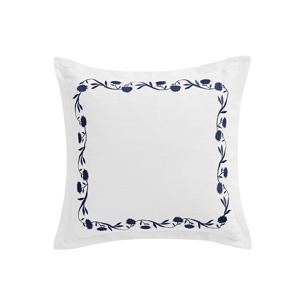 Adeline Midnight Blue Floral Embroidered Cotton Cushion