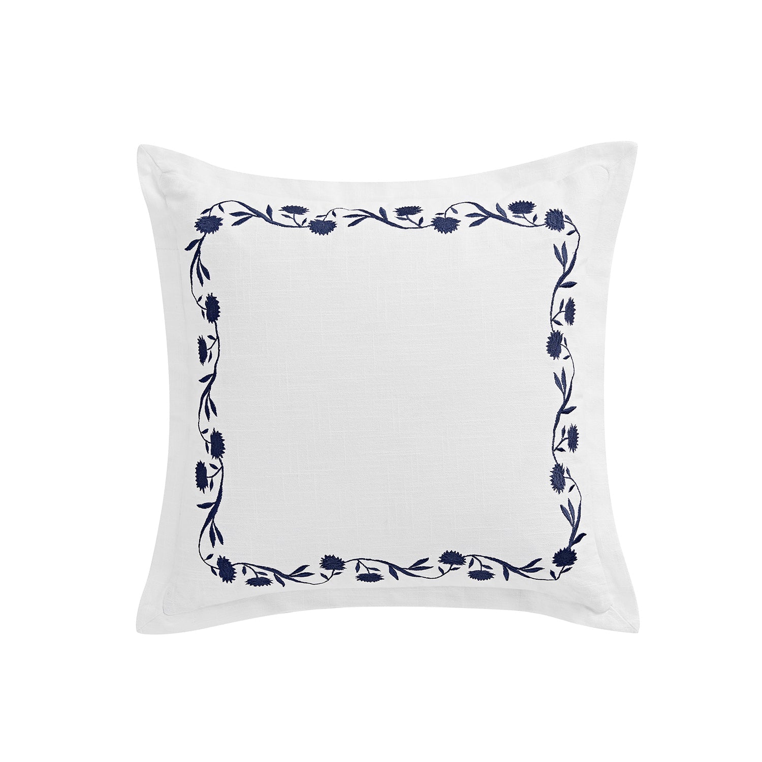 Adeline Midnight Blue Floral Embroidered Cotton Cushion