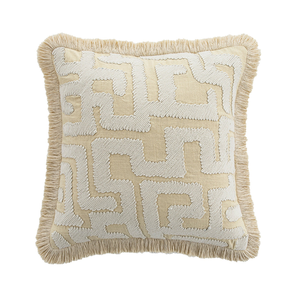 Baja Abstract Cream Fringe Cushion
