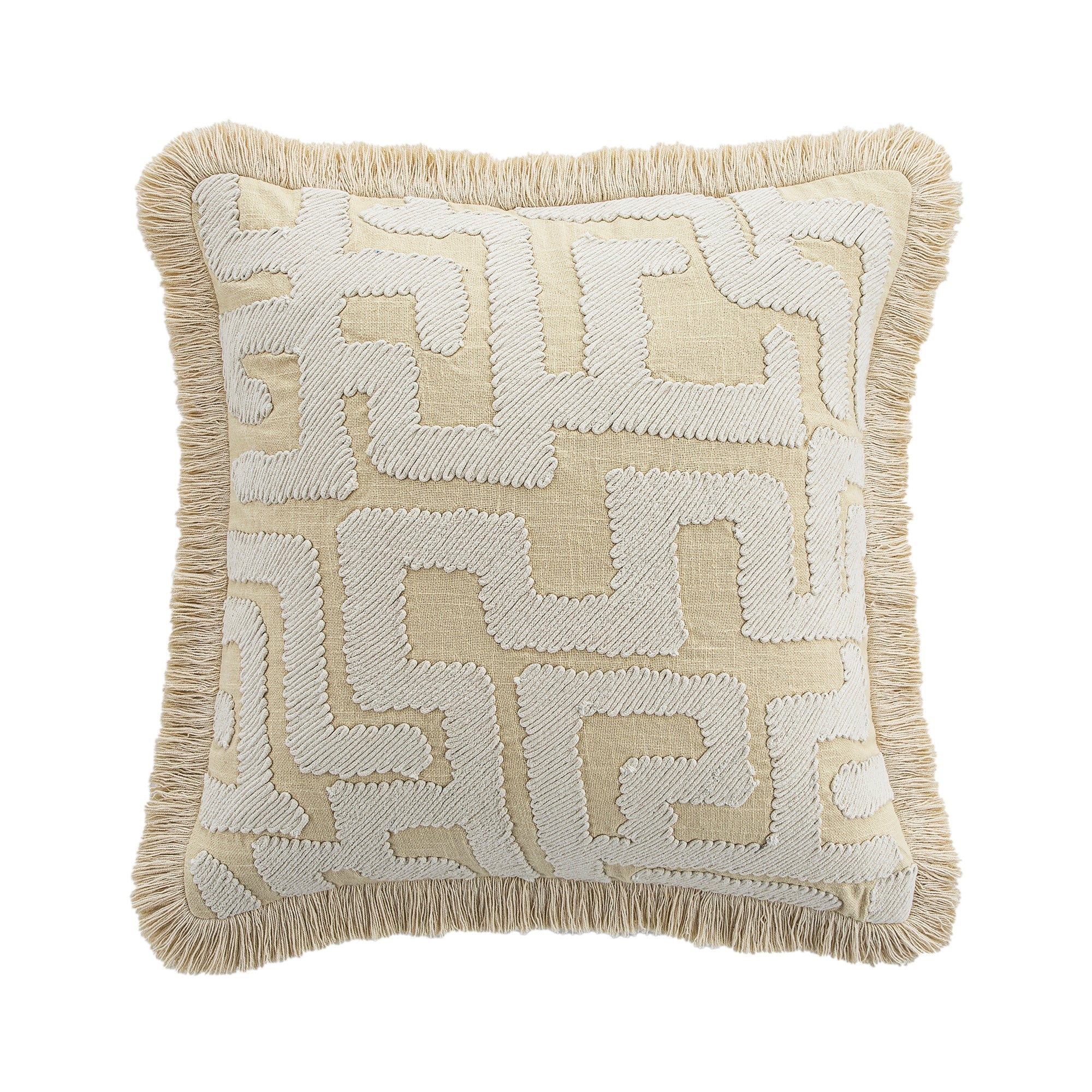Baja Abstract Cream Fringe Cushion