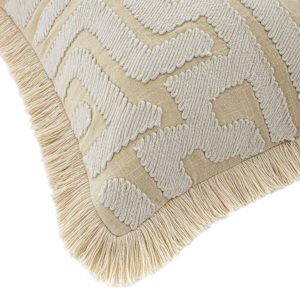 Baja Abstract Cream Fringe Cushion