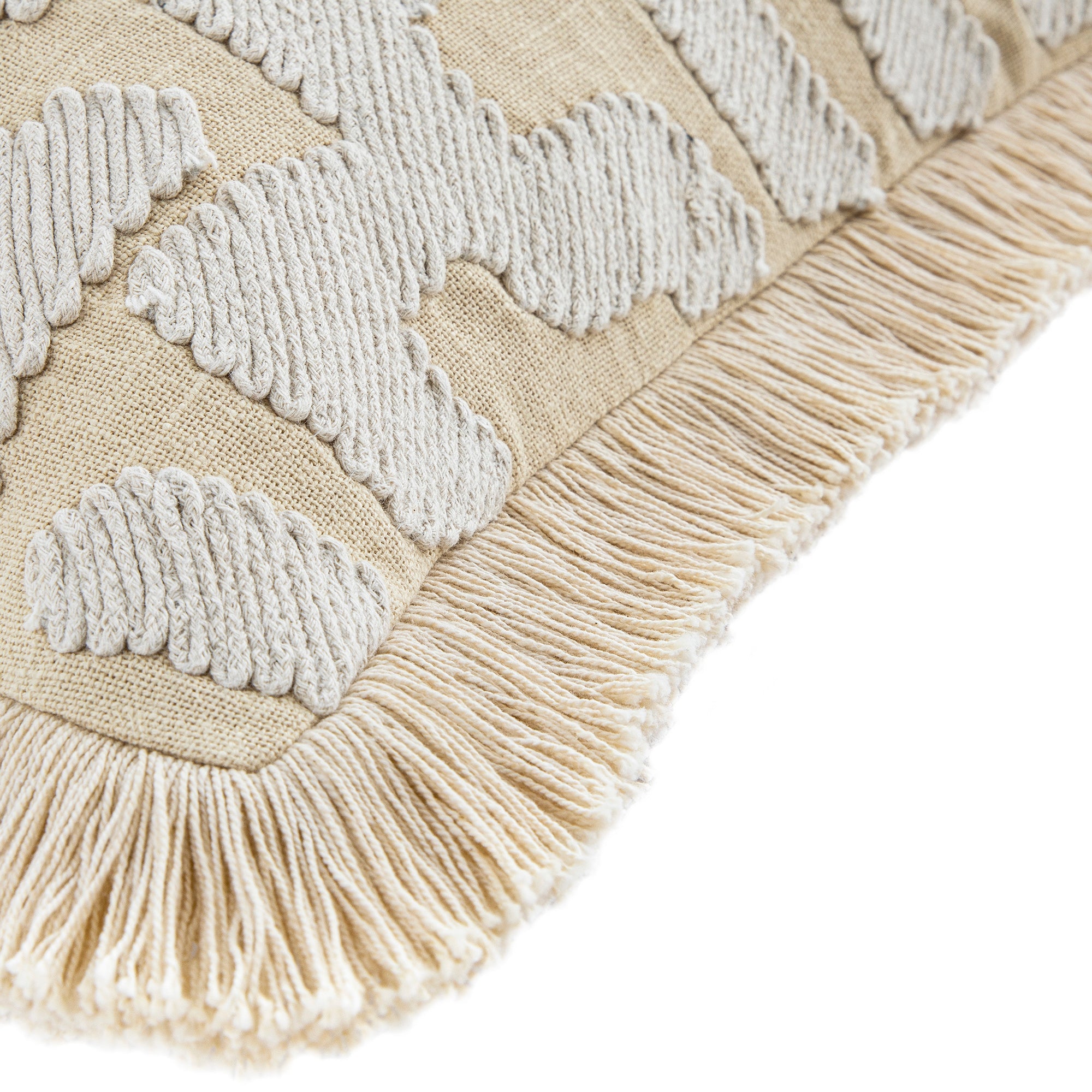 Baja Abstract Cream Fringe Cushion
