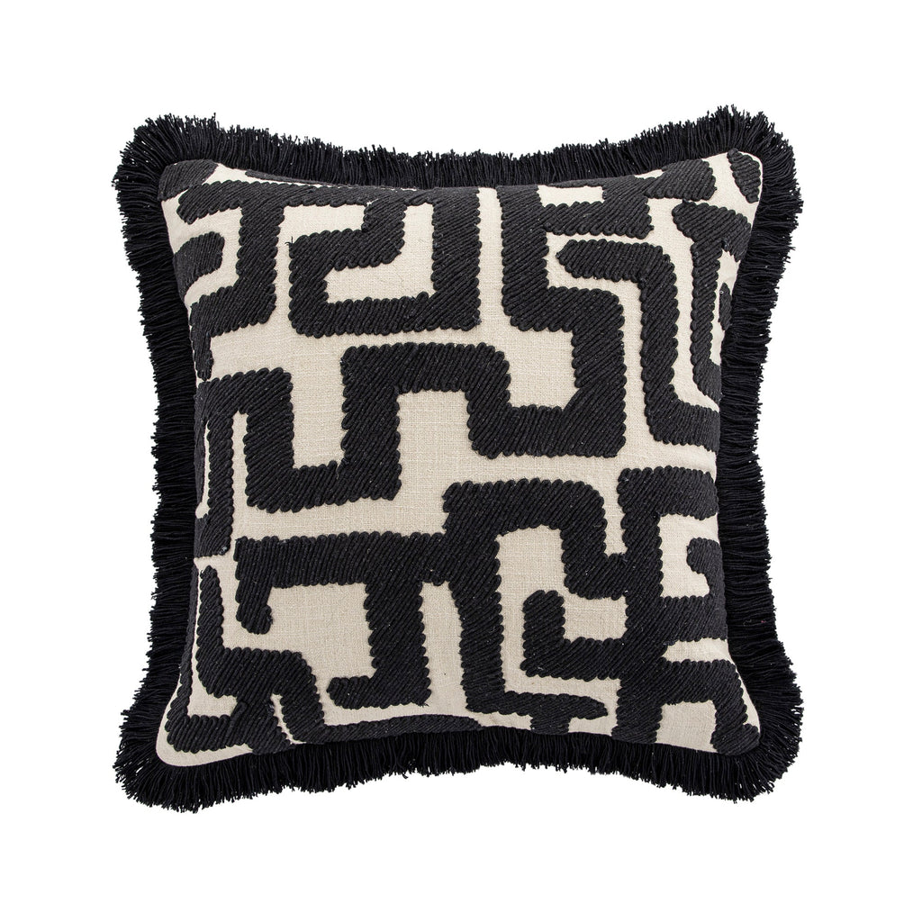 Baja Abstract Monochrome Black Fringe Cushion