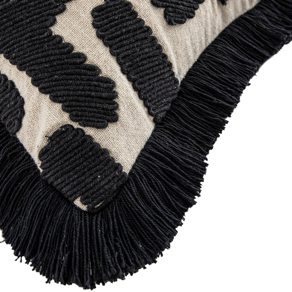 Baja Abstract Monochrome Black Fringe Cushion