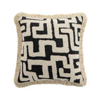 Baja Abstract Monochrome Cream Fringe Cushion