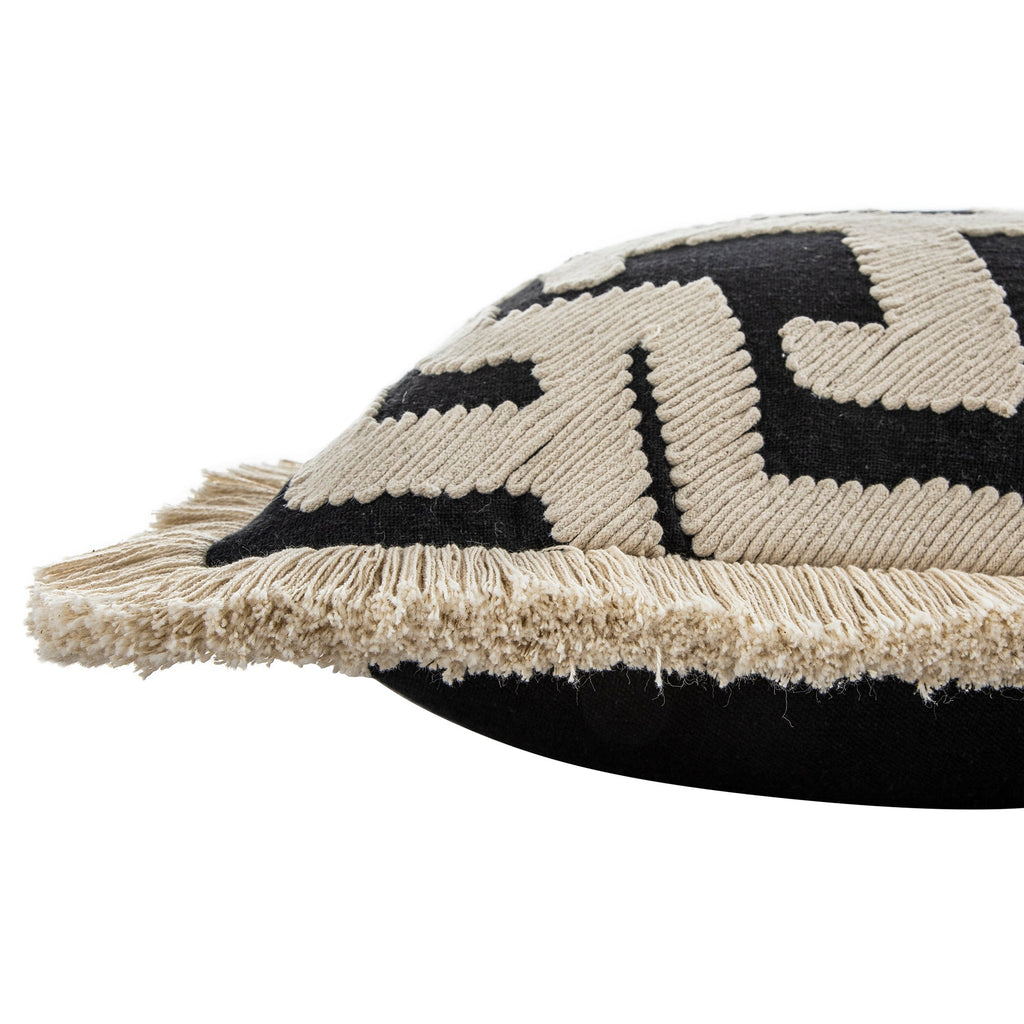 Baja Abstract Monochrome Cream Fringe Cushion