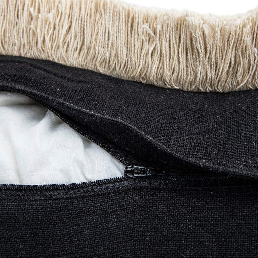 Baja Abstract Monochrome Cream Fringe Cushion