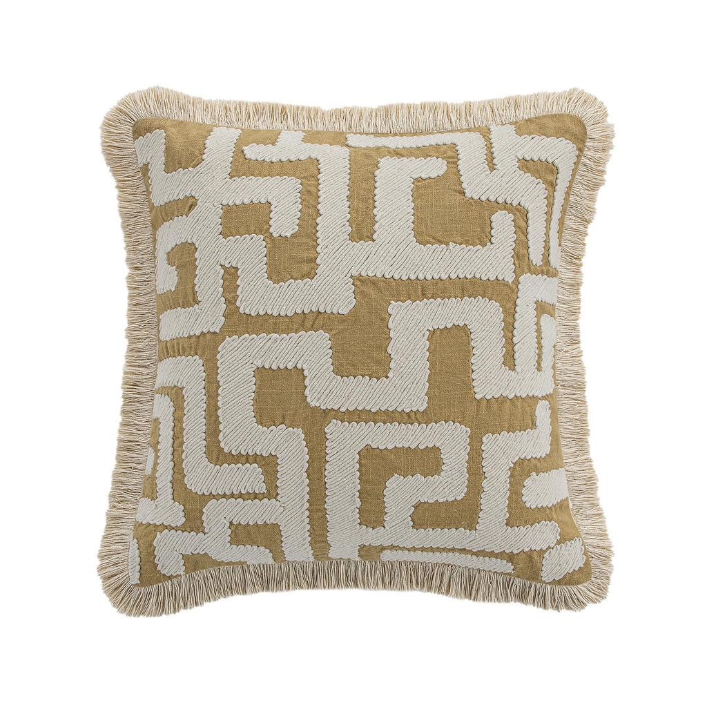 Baja Abstract Tan Fringe Cushion