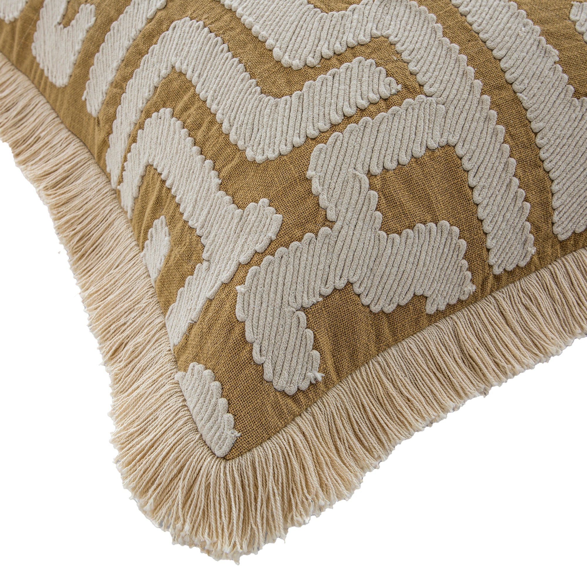 Baja Abstract Tan Fringe Cushion