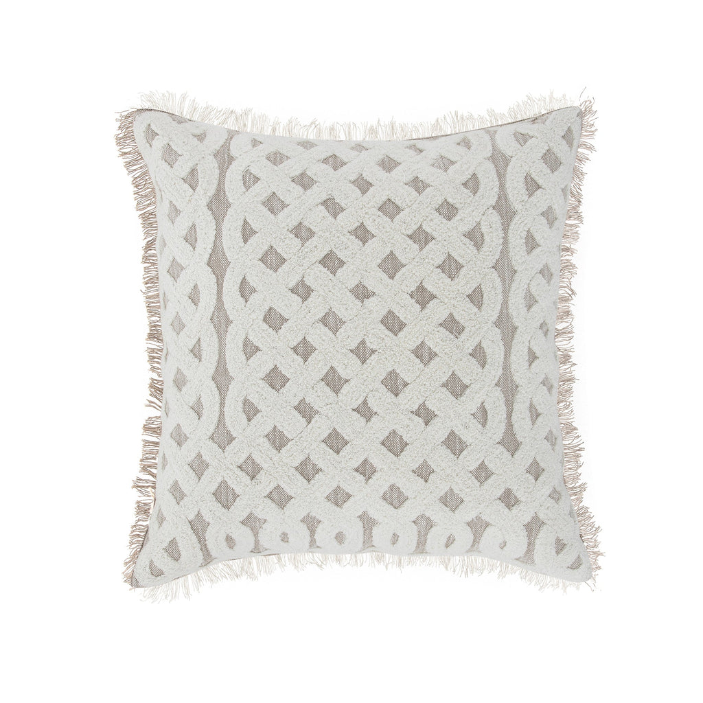 Bloomsbury Lattice Grey Crewelwork Wool Embroidered Cushion