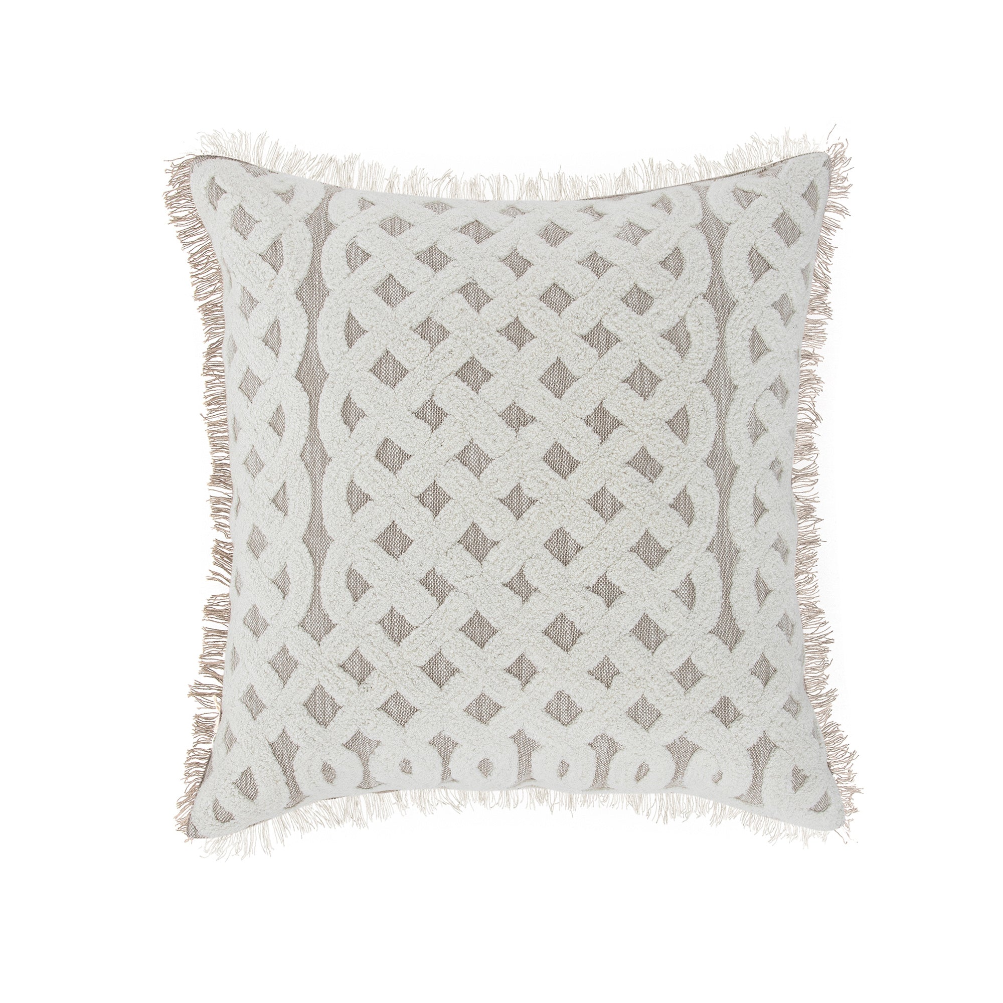 Bloomsbury Lattice Grey Crewelwork Wool Embroidered Cushion