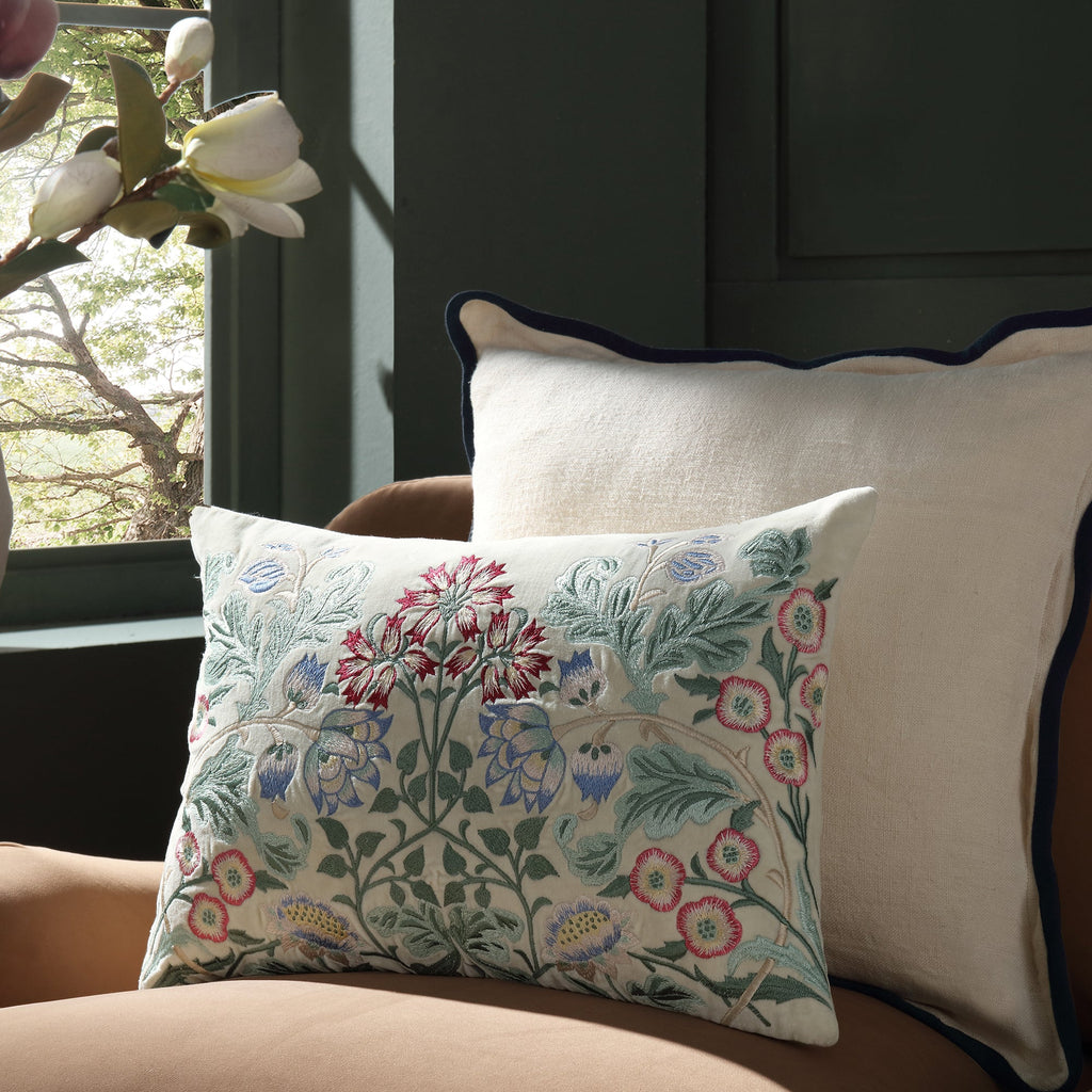 Botanica Collection Pearl Velvet Hand Embroidered Cushion