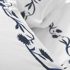 Adeline Midnight Blue Floral Embroidered 600 Thread Count Cotton Sateen Duvet Set