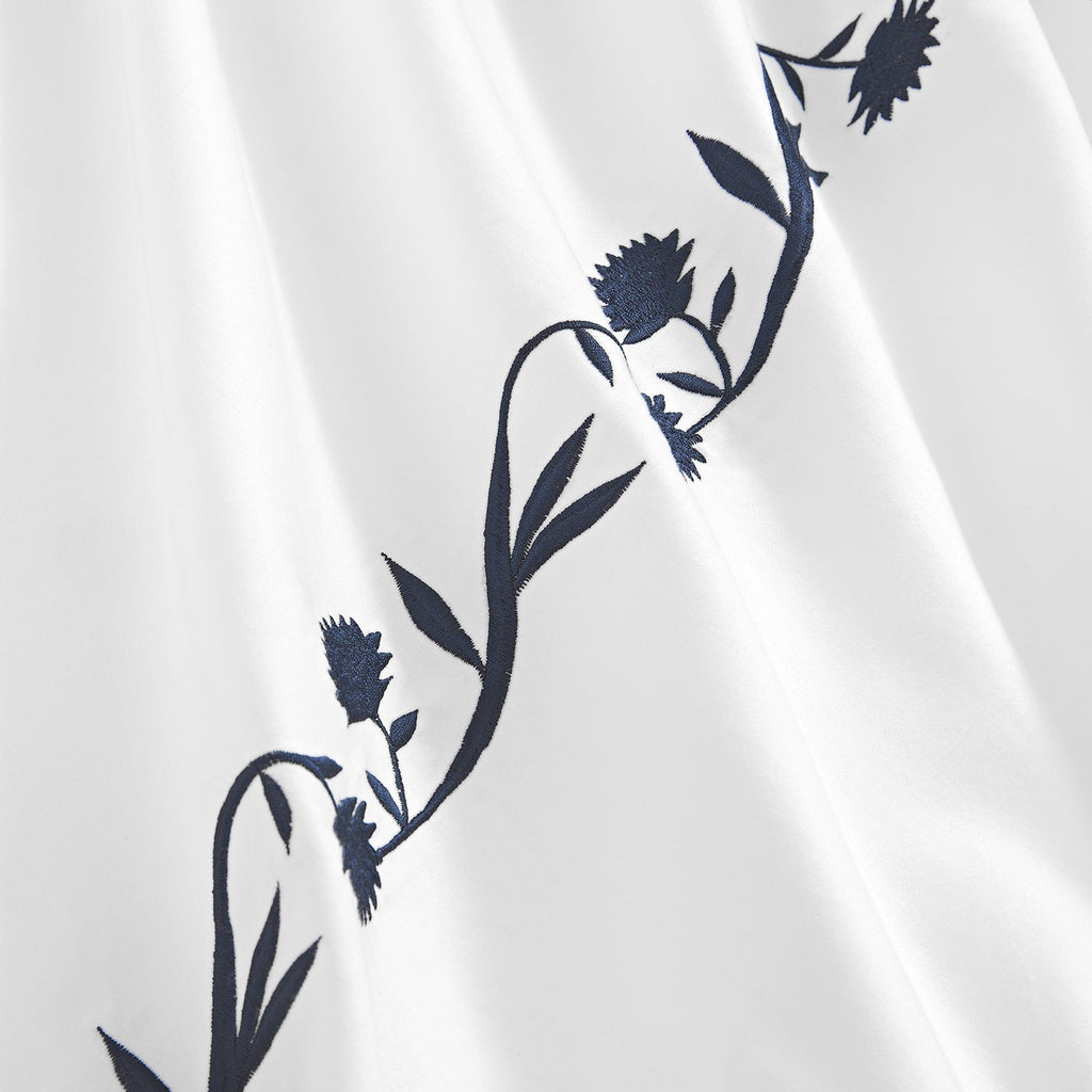 Adeline Midnight Blue Floral Embroidered 600 Thread Count Cotton Sateen Duvet Set