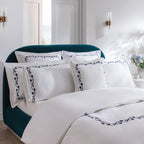 Adeline Midnight Blue Floral Embroidered 600 Thread Count Cotton Sateen Duvet Set