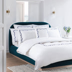 Adeline Midnight Blue Floral Embroidered 600 Thread Count Cotton Sateen Duvet Set