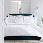 Adeline Midnight Blue Floral Embroidered 600 Thread Count Cotton Sateen Duvet Set