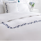 Adeline Midnight Blue Floral Embroidered 600 Thread Count Cotton Sateen Duvet Set
