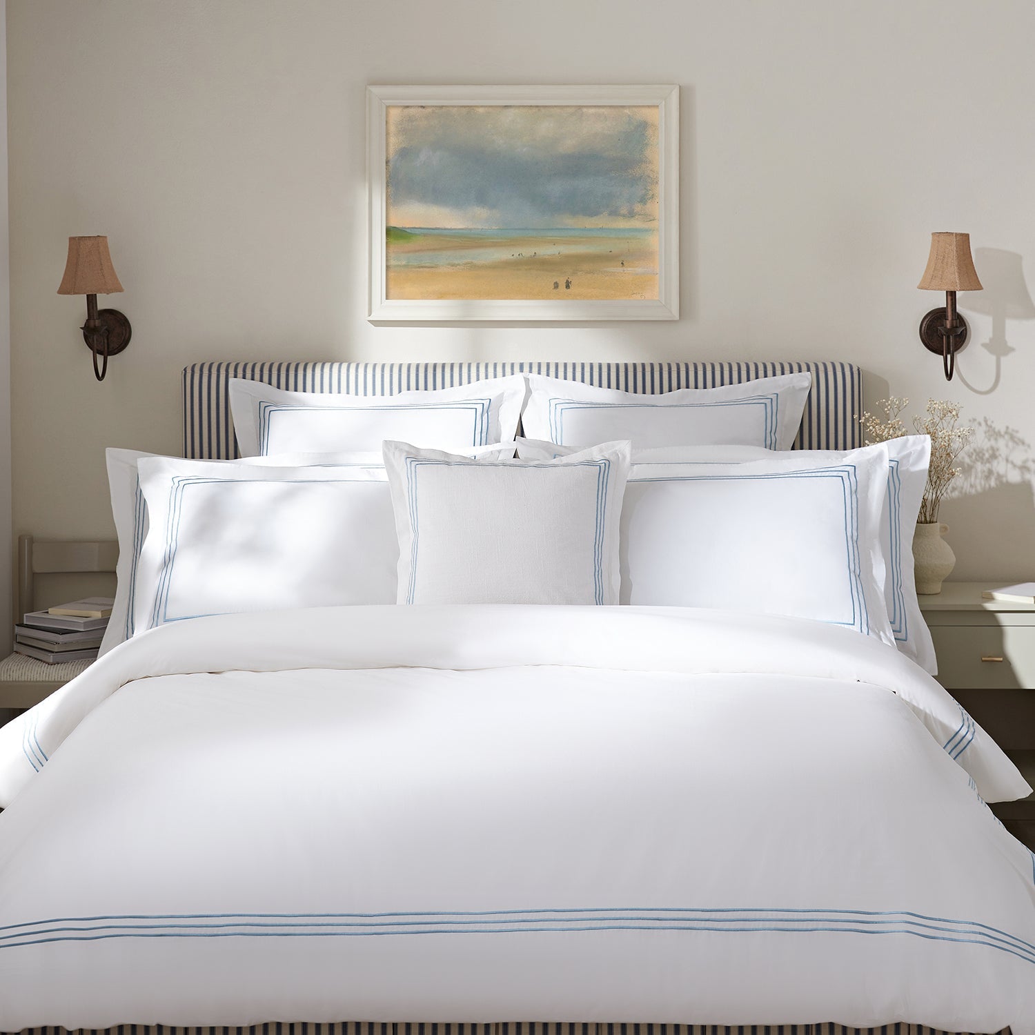 Belvedere Royal Blue Cord Embroidered 300 Thread Count Cotton Percale Duvet Set