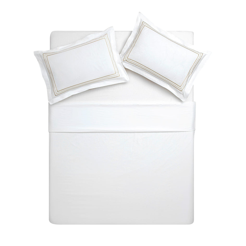 Belvedere Champagne Gold Cord Embroidered 300 Thread Count Cotton Percale Duvet Set