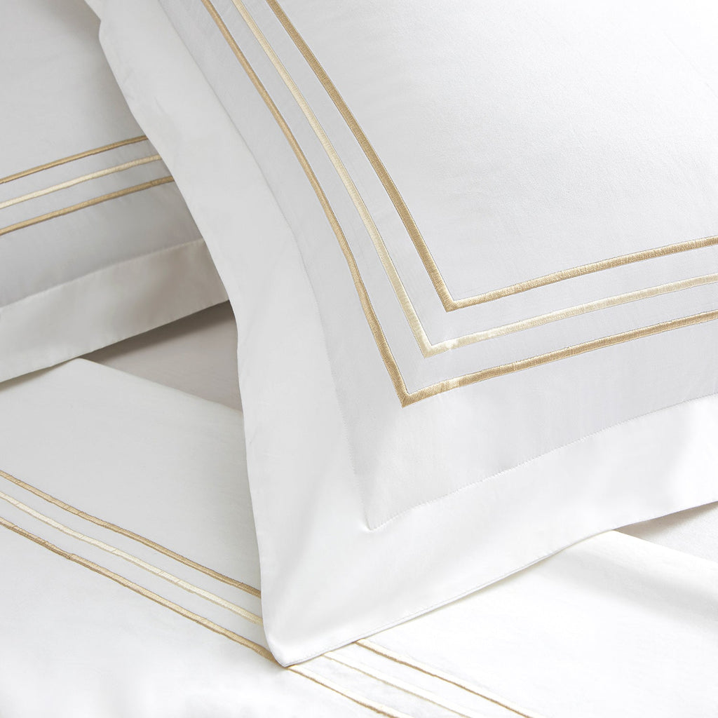Belvedere Champagne Gold Cord Embroidered 300 Thread Count Cotton Percale Duvet Set