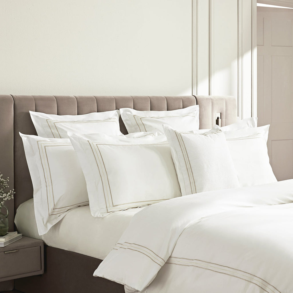 Belvedere Champagne Gold Cord Embroidered 300 Thread Count Cotton Percale Duvet Set