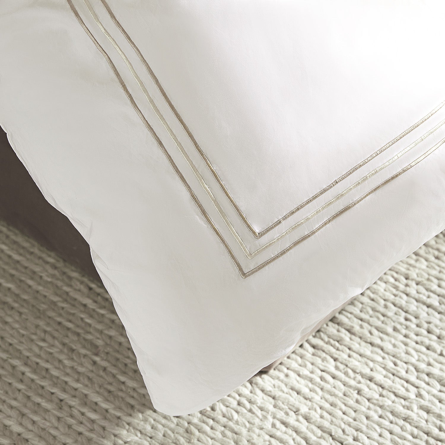 Belvedere Champagne Gold Cord Embroidered 300 Thread Count Cotton Percale Duvet Set