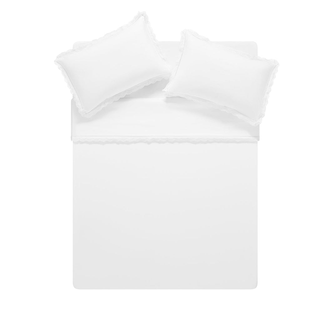 Castillo White Lace 300 Thread Count Cotton Percale Duvet Set