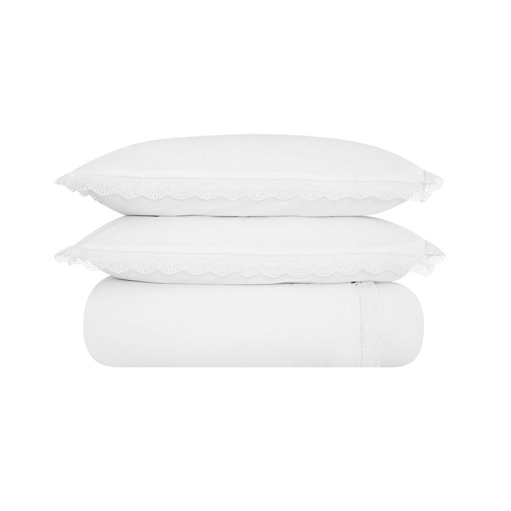 Castillo White Lace 300 Thread Count Cotton Percale Duvet Set